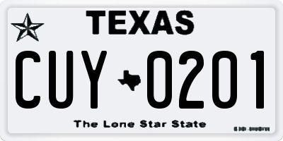 TX license plate CUY0201