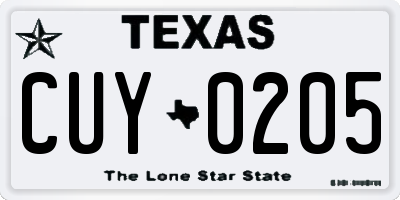 TX license plate CUY0205
