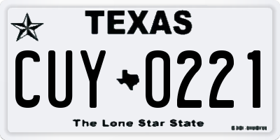 TX license plate CUY0221