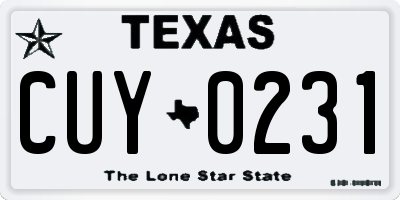 TX license plate CUY0231