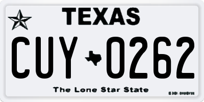 TX license plate CUY0262