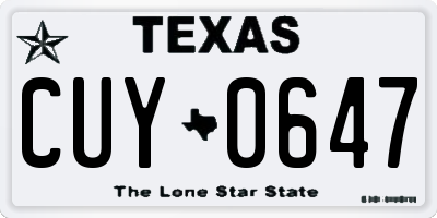 TX license plate CUY0647