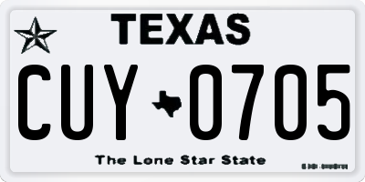 TX license plate CUY0705