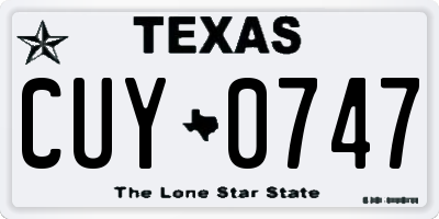 TX license plate CUY0747