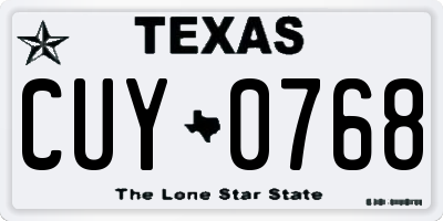 TX license plate CUY0768