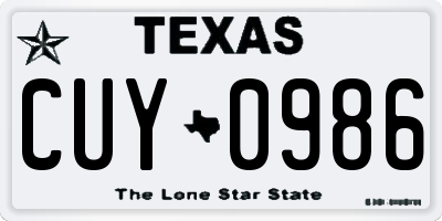 TX license plate CUY0986