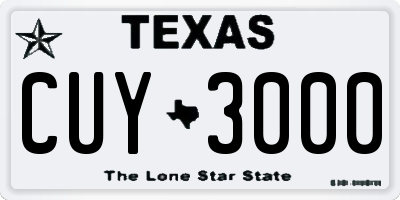TX license plate CUY3000
