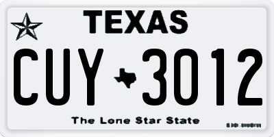 TX license plate CUY3012