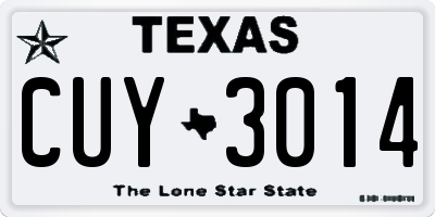 TX license plate CUY3014