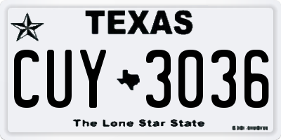 TX license plate CUY3036