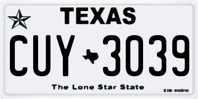 TX license plate CUY3039