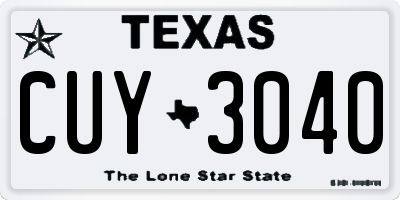 TX license plate CUY3040