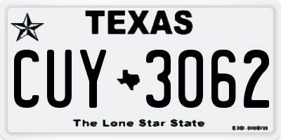 TX license plate CUY3062