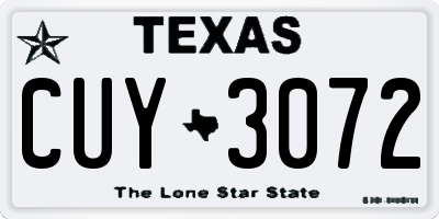 TX license plate CUY3072