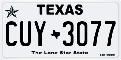 TX license plate CUY3077