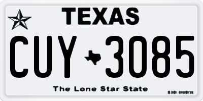 TX license plate CUY3085