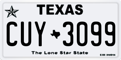 TX license plate CUY3099