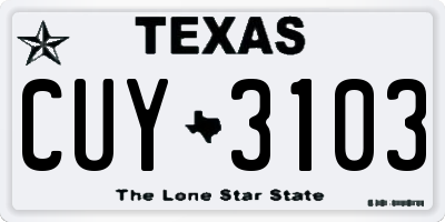 TX license plate CUY3103