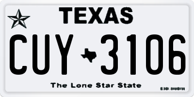 TX license plate CUY3106