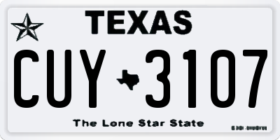 TX license plate CUY3107