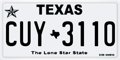 TX license plate CUY3110