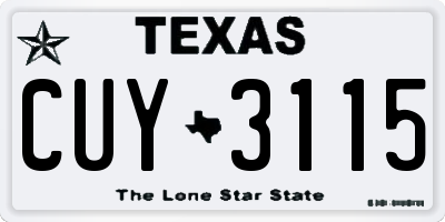 TX license plate CUY3115