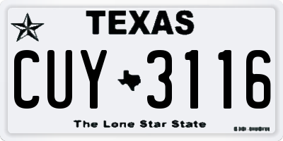 TX license plate CUY3116