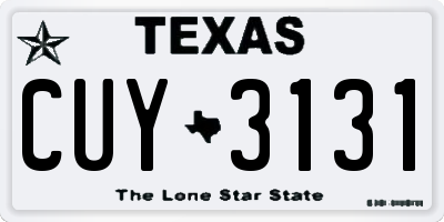TX license plate CUY3131