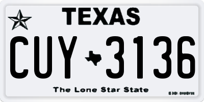 TX license plate CUY3136