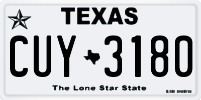 TX license plate CUY3180