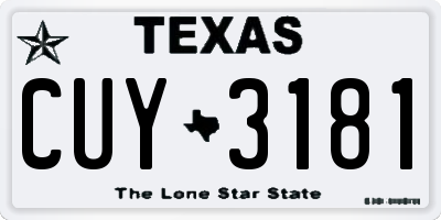 TX license plate CUY3181