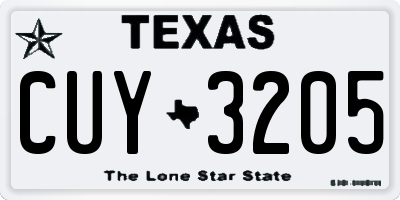 TX license plate CUY3205