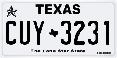 TX license plate CUY3231