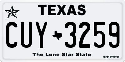 TX license plate CUY3259