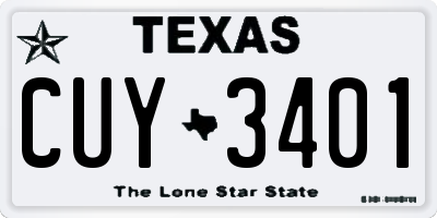 TX license plate CUY3401