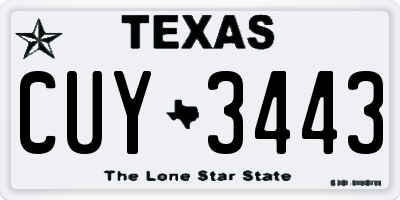 TX license plate CUY3443