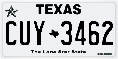TX license plate CUY3462