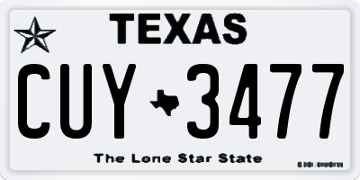 TX license plate CUY3477