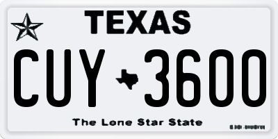 TX license plate CUY3600