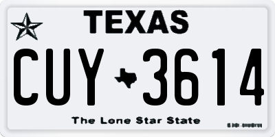TX license plate CUY3614