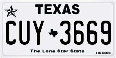 TX license plate CUY3669