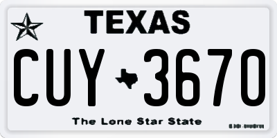 TX license plate CUY3670