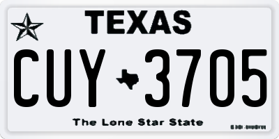 TX license plate CUY3705