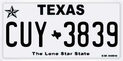 TX license plate CUY3839