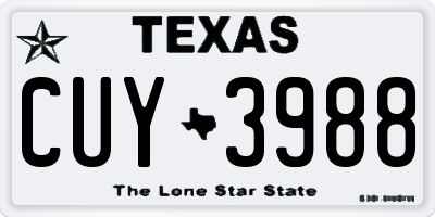 TX license plate CUY3988