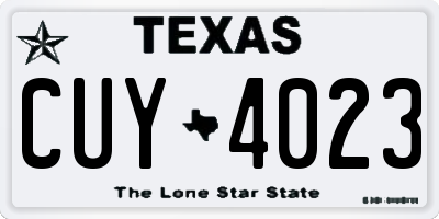 TX license plate CUY4023