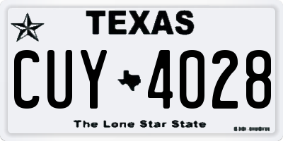 TX license plate CUY4028