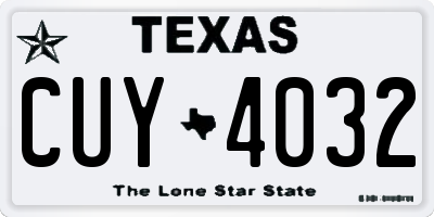TX license plate CUY4032