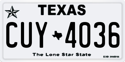 TX license plate CUY4036