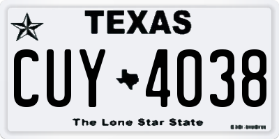 TX license plate CUY4038